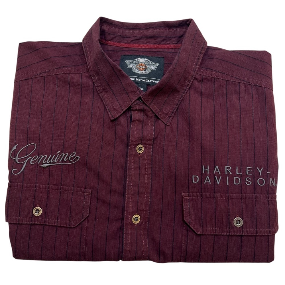 Harley-Davidson Burgundy Pinstripe Embroidered Long Sleeve Button Down Shirt - Picture 13 of 13